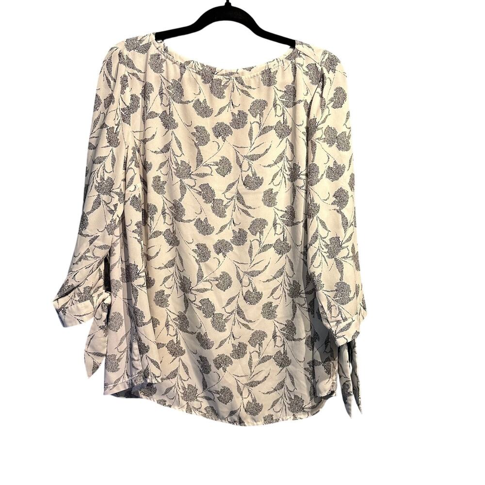 41 Hawthorn Blouse Size 1X Floral Office Boho Whimsygoth Cottage White Black